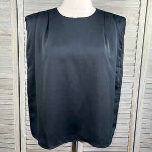 JUST FAB Pleated Sleeveless Blouse with Shoulder Pads Black-Large